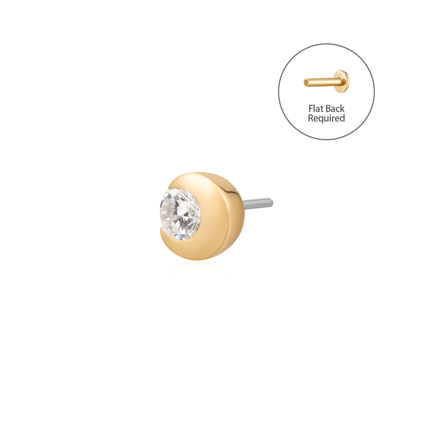 ZINNIA | Bezel Half Moon Lab Grown Diamond Threadless Flatback Earring