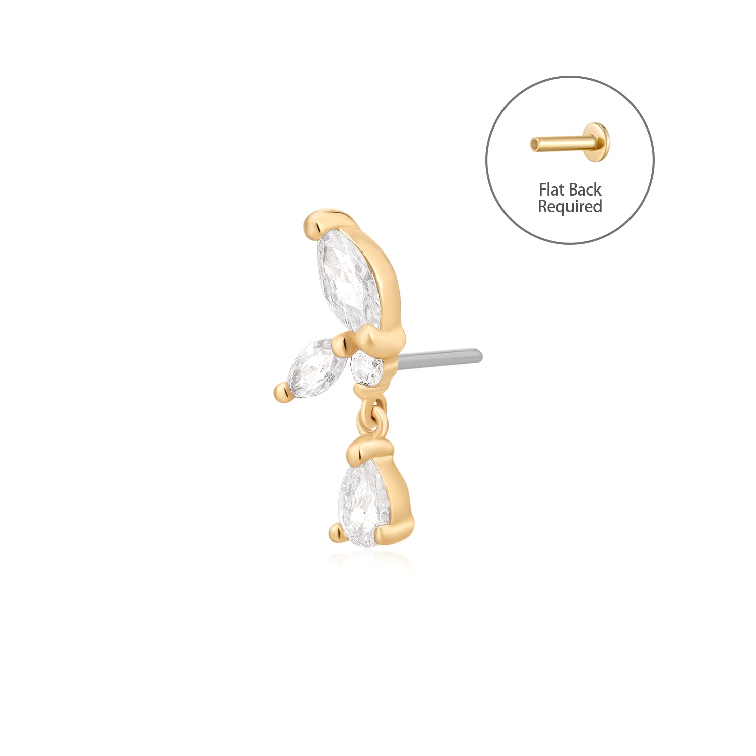 LEONA | Marquise Dangle Lab Grown Diamond Threadless Flatback Earring