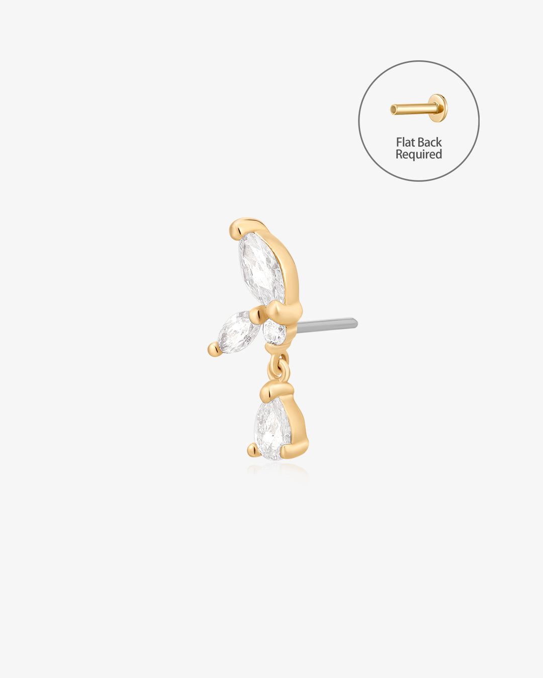 LEONA | Marquise Dangle Lab Grown Diamond Threadless Flatback Earring