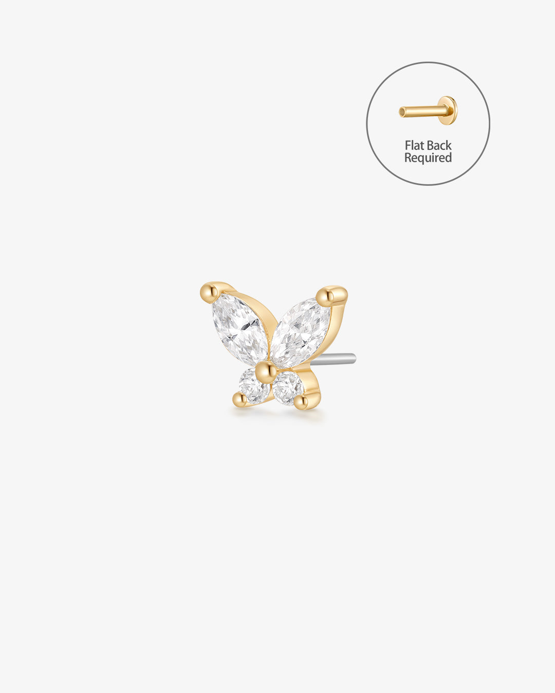 CASSANDRA | Marquise Lab Grown Diamond Butterfly Threadless Flatback Earring