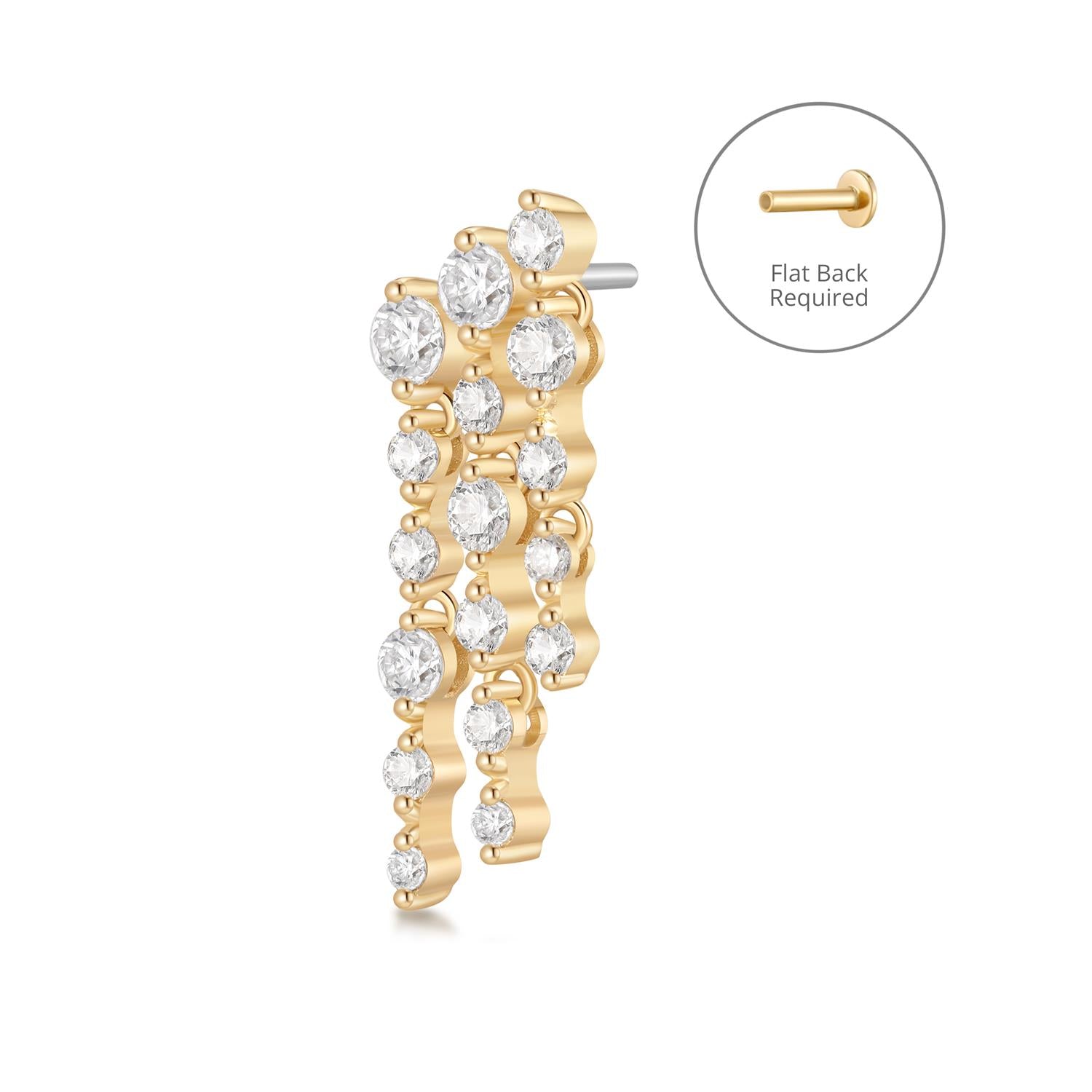 aurelie gi 14k gold 3-Row Dangling Lab Grown Diamonds Threadless Flatback Earring