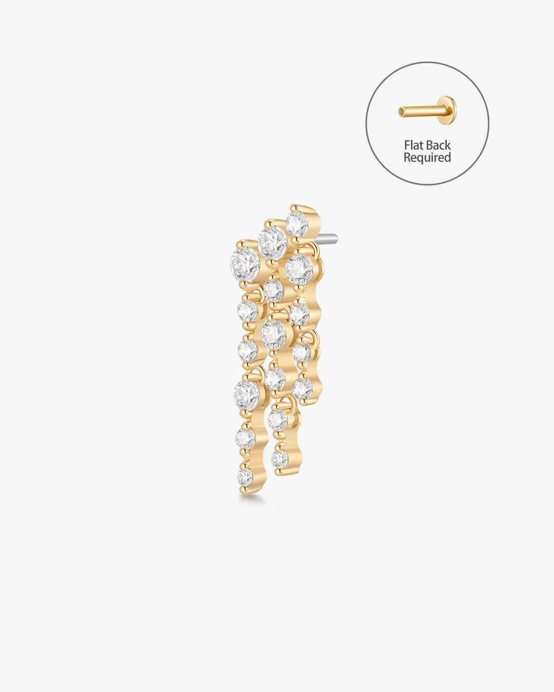 OSUPA | 3-Row Dangling Lab Grown Diamonds Threadless Flatback Earring
