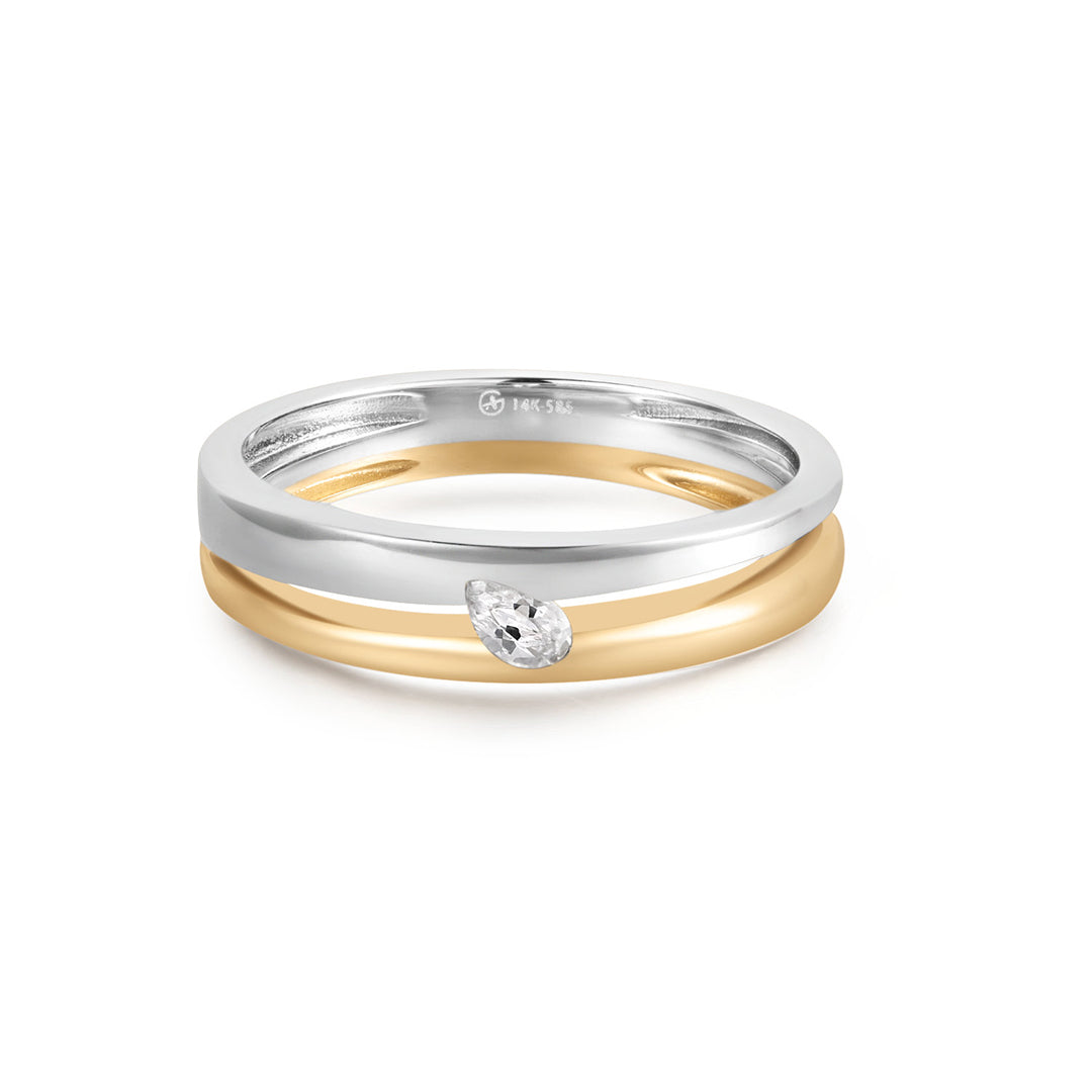 SANILIA | Two-Tone Bezel Pear Lab Grown Diamond Ring