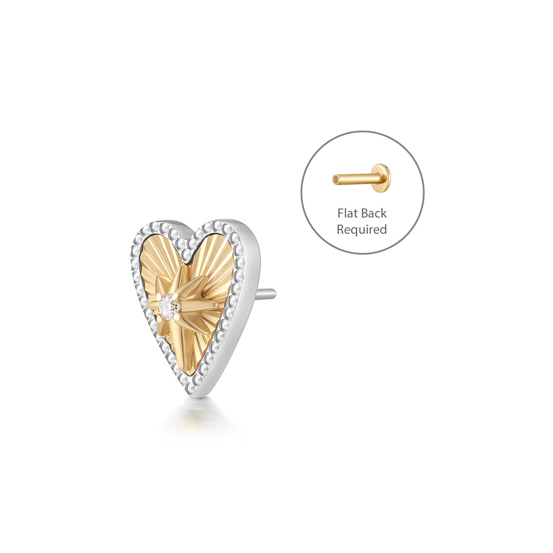 PETUNIA | Lab Grown Diamond Fluted Heart Threadless Flatback Earring