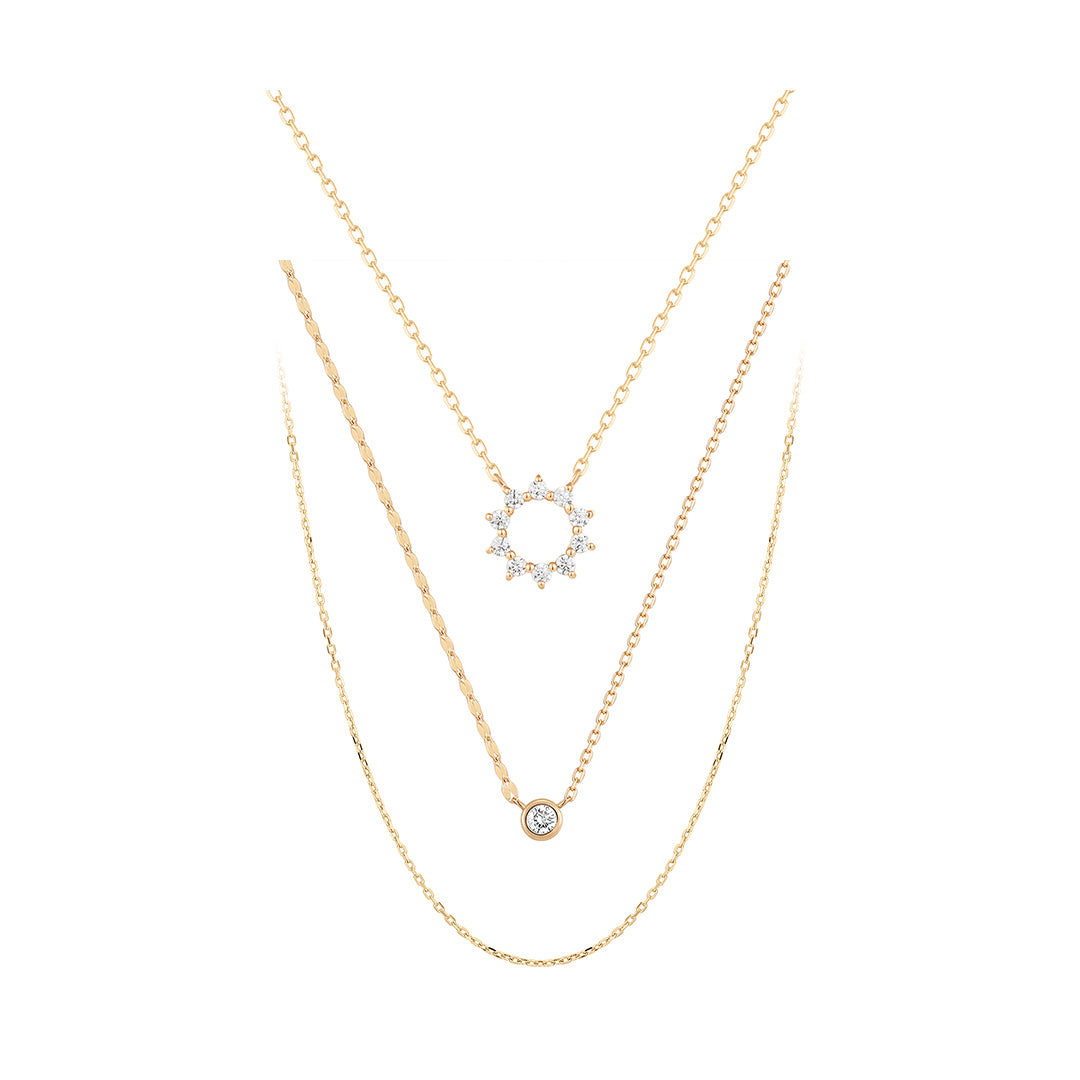 Bezel Pendant, Cable Chain & Crown Necklace Set