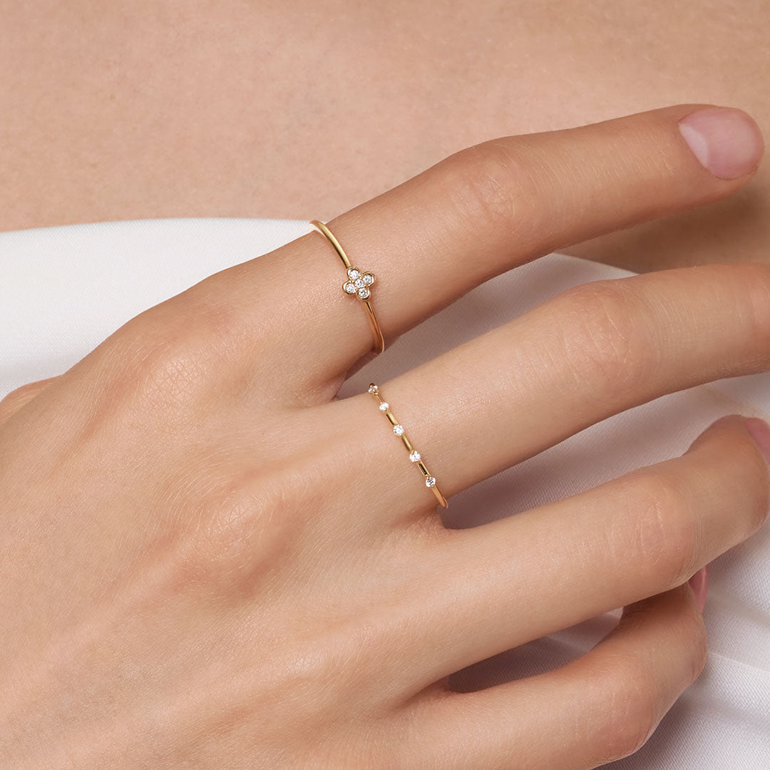 AURELIE GI Elegant 14K gold four-leaf clover ring with lab-grown diamond accents, perfect for gifting