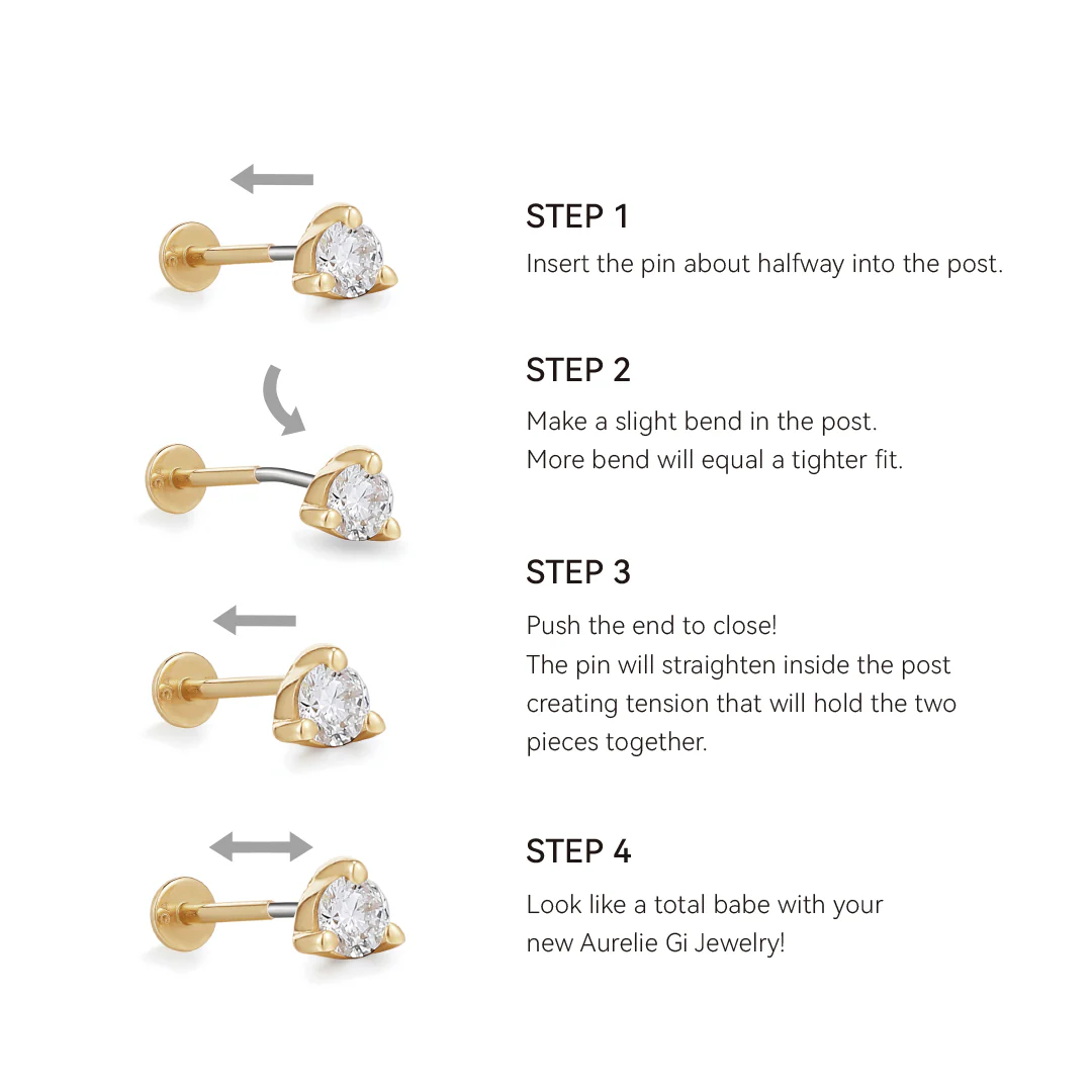 14K Solid Gold 18 Gauge Threadless Flat Back Earrings Posts