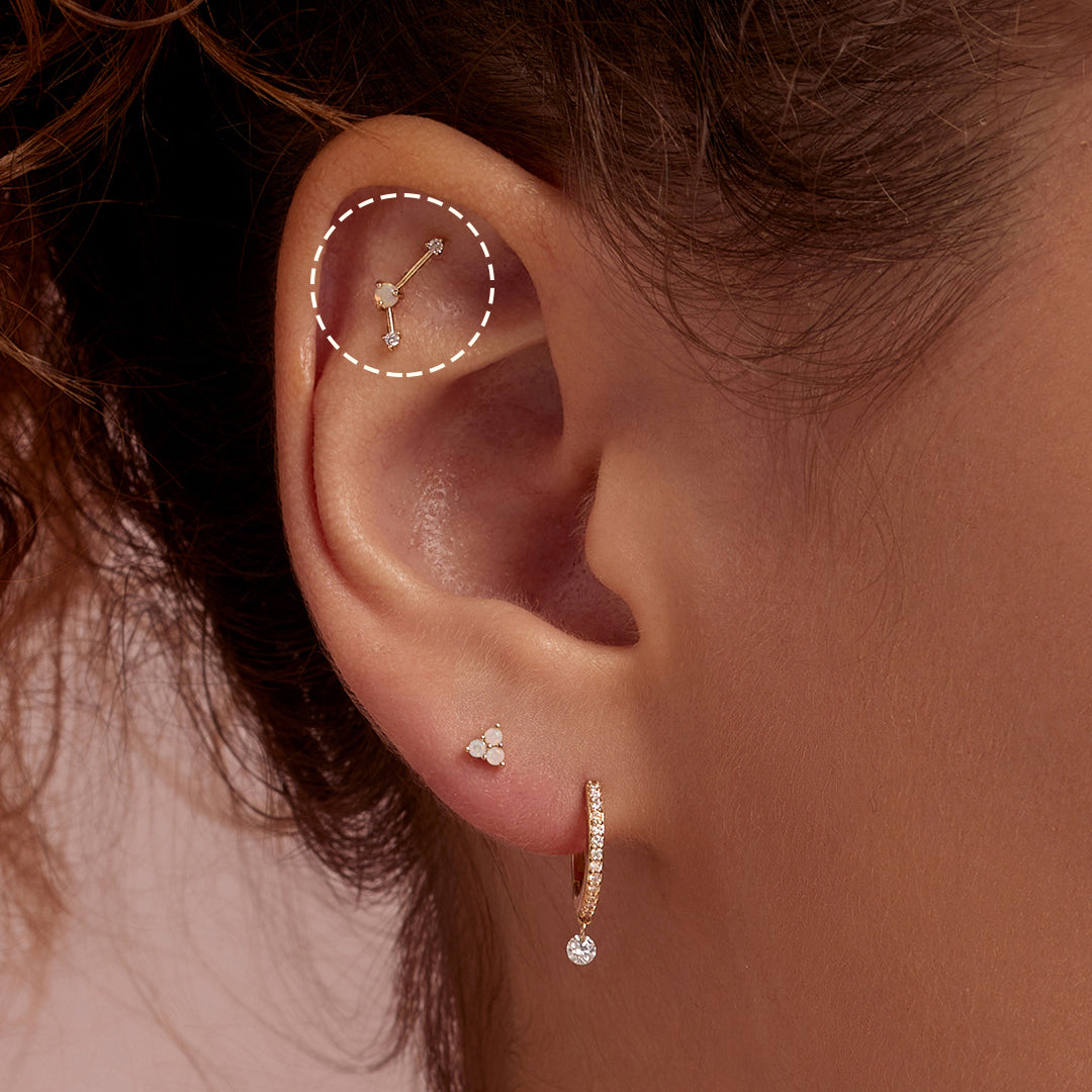 14k solid gold Opal and Lab-Grown Diamond Constellation Threadless Flat back Earring