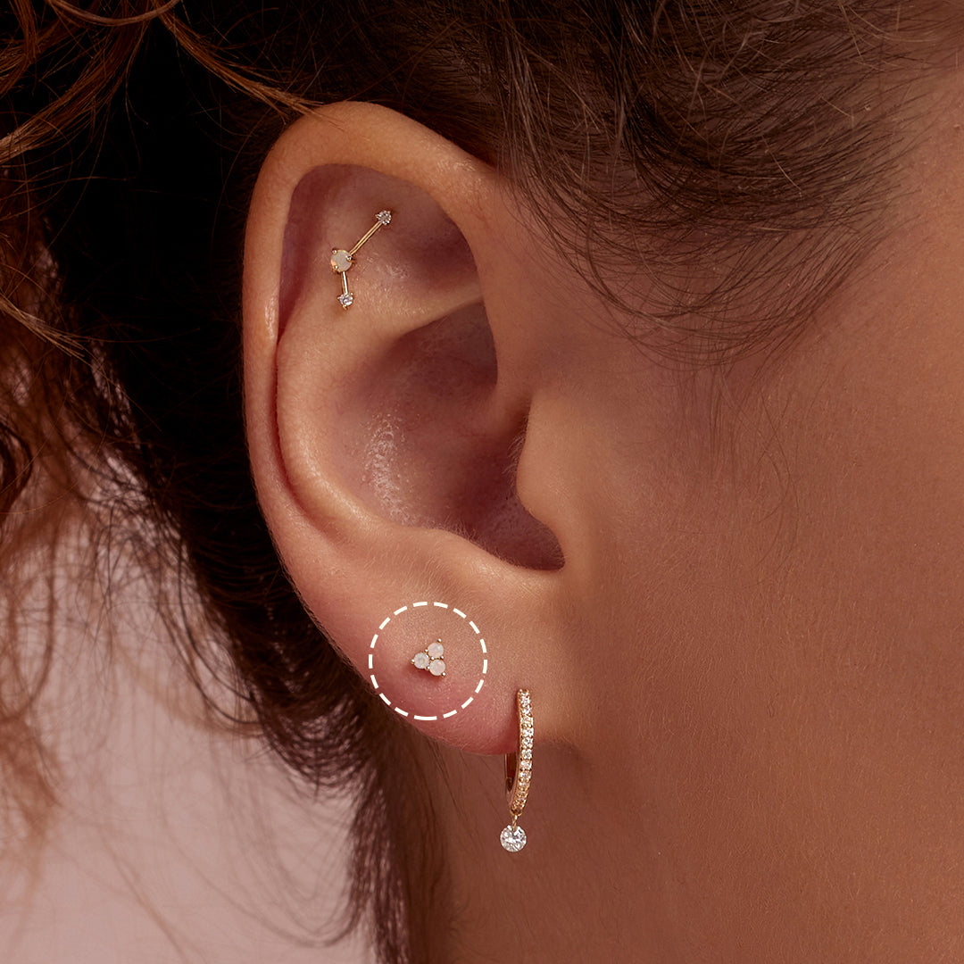 14k solid gold Tri-Opal Stud Earring