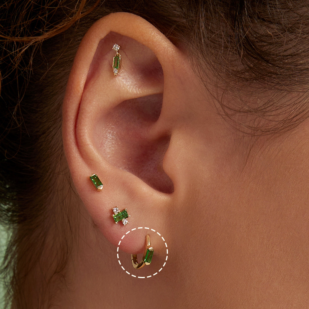 Tsavorite Baguette Huggie Hoop