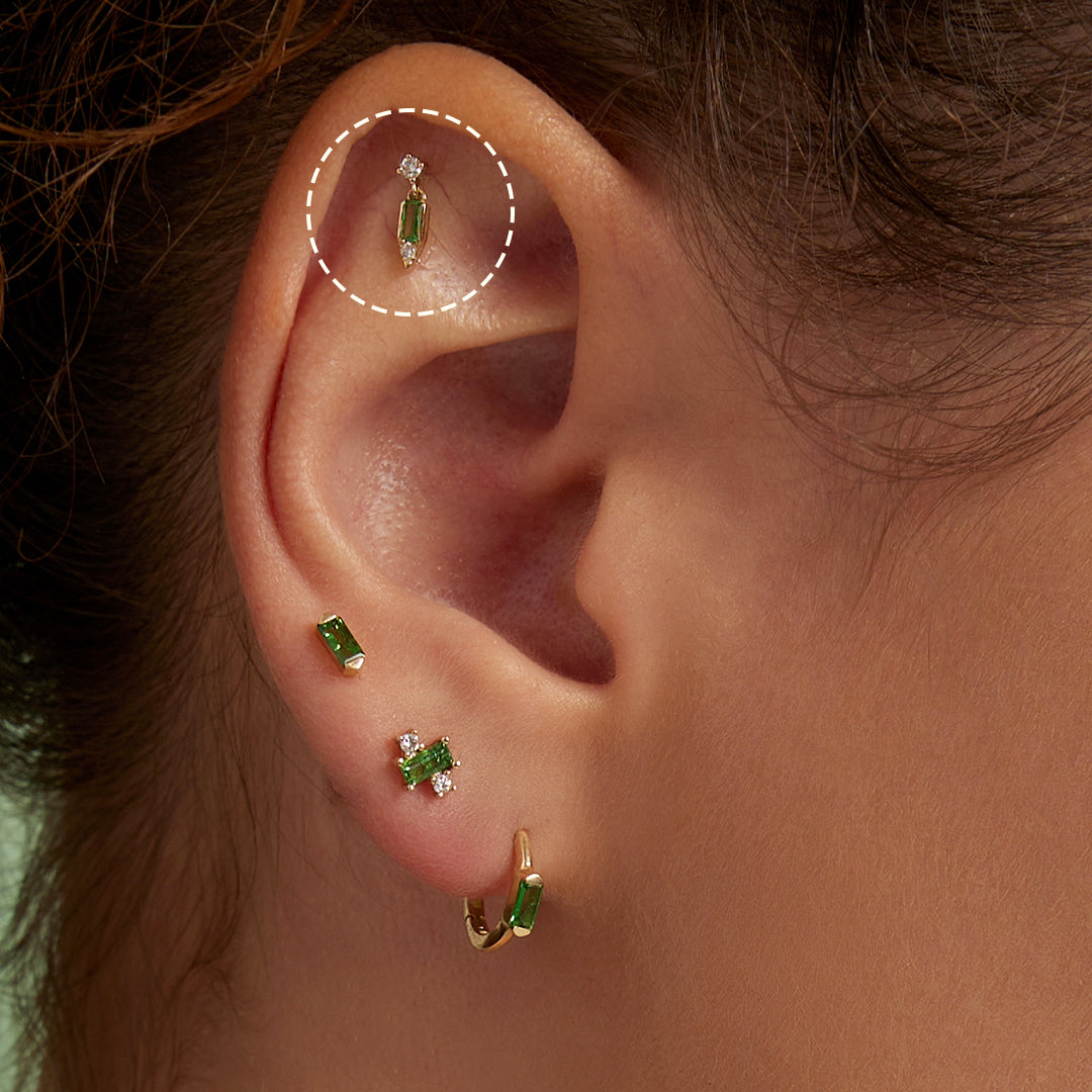 14k solid gold Tsavorite and Lab-Grown Diamond Threadless Flatback Earring