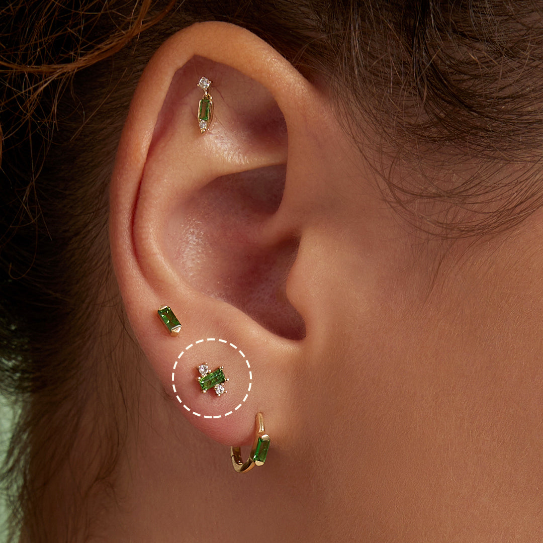 14k solid gold Tsavorite and Lab-Grown Diamond Threadless Flatback Earring