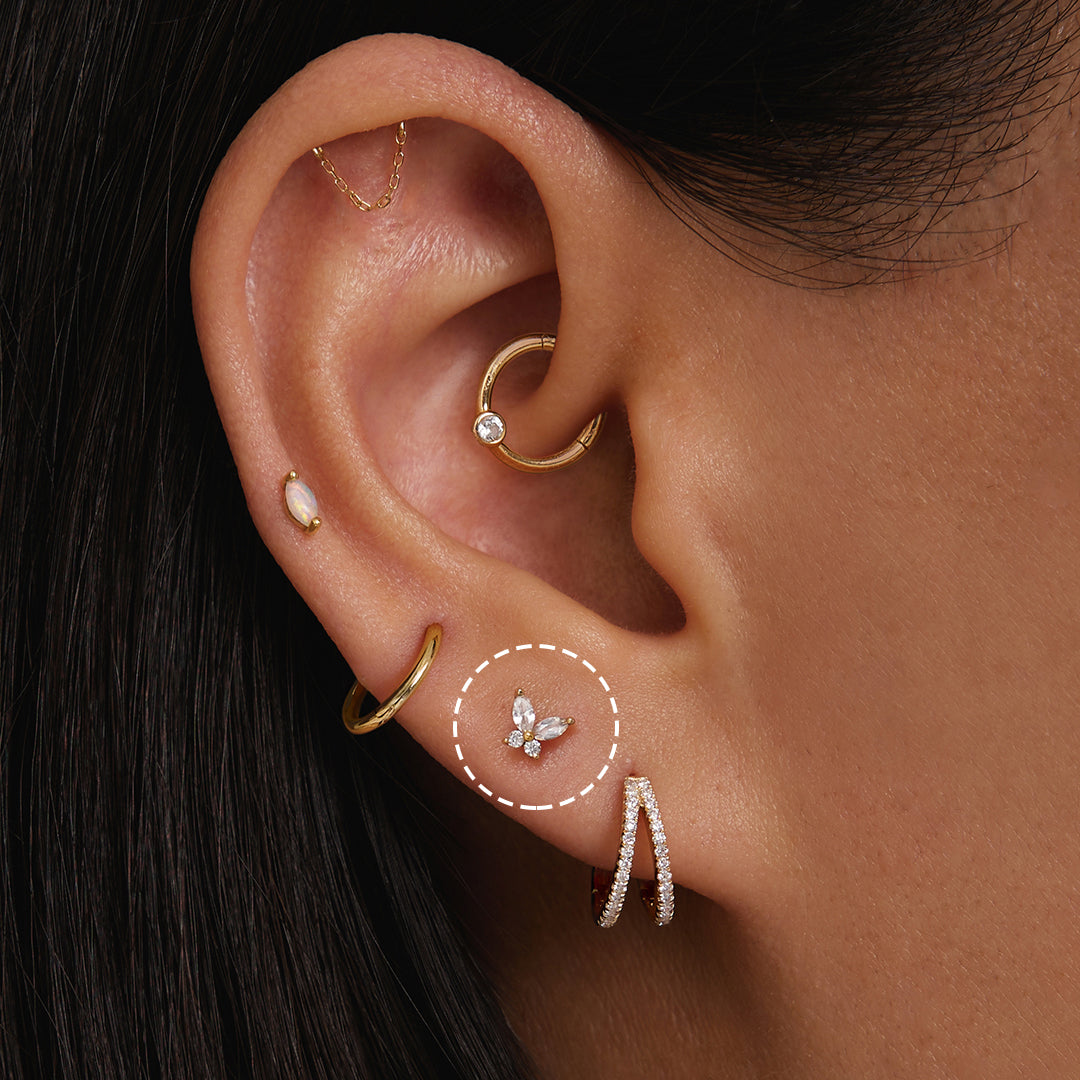 14k solid gold White Sapphire Butterfly Threadless Flatback Earring