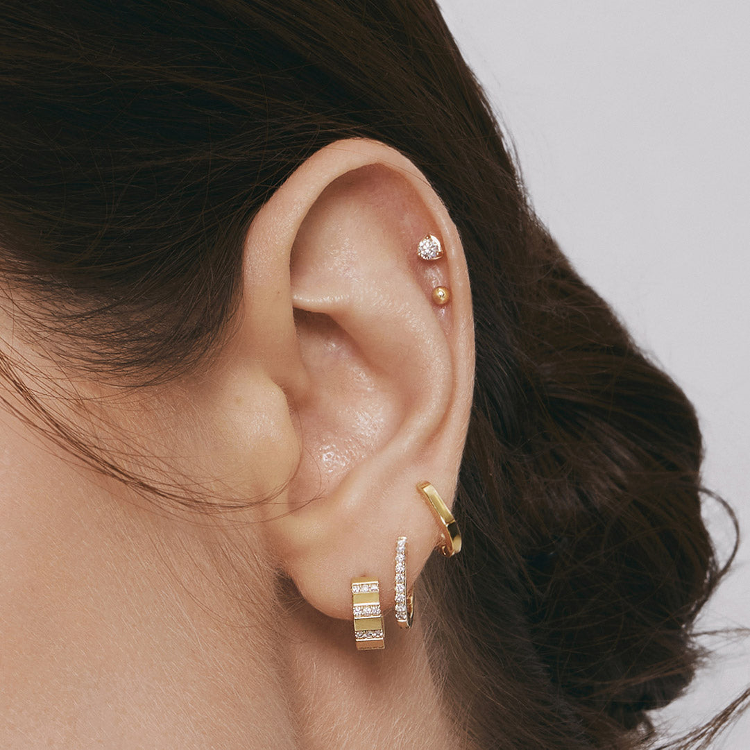 Aurelie gi 14k gold Bead Set Lab Grown Diamond Sleek Hoop Earring