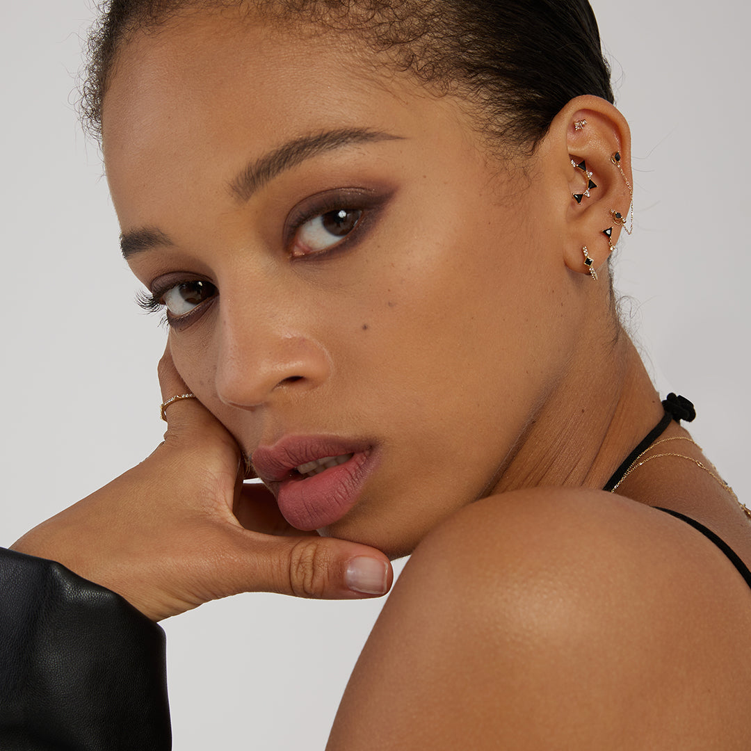 LYDIA | Princess-cut Black Spinel Threadless Flatback Earring