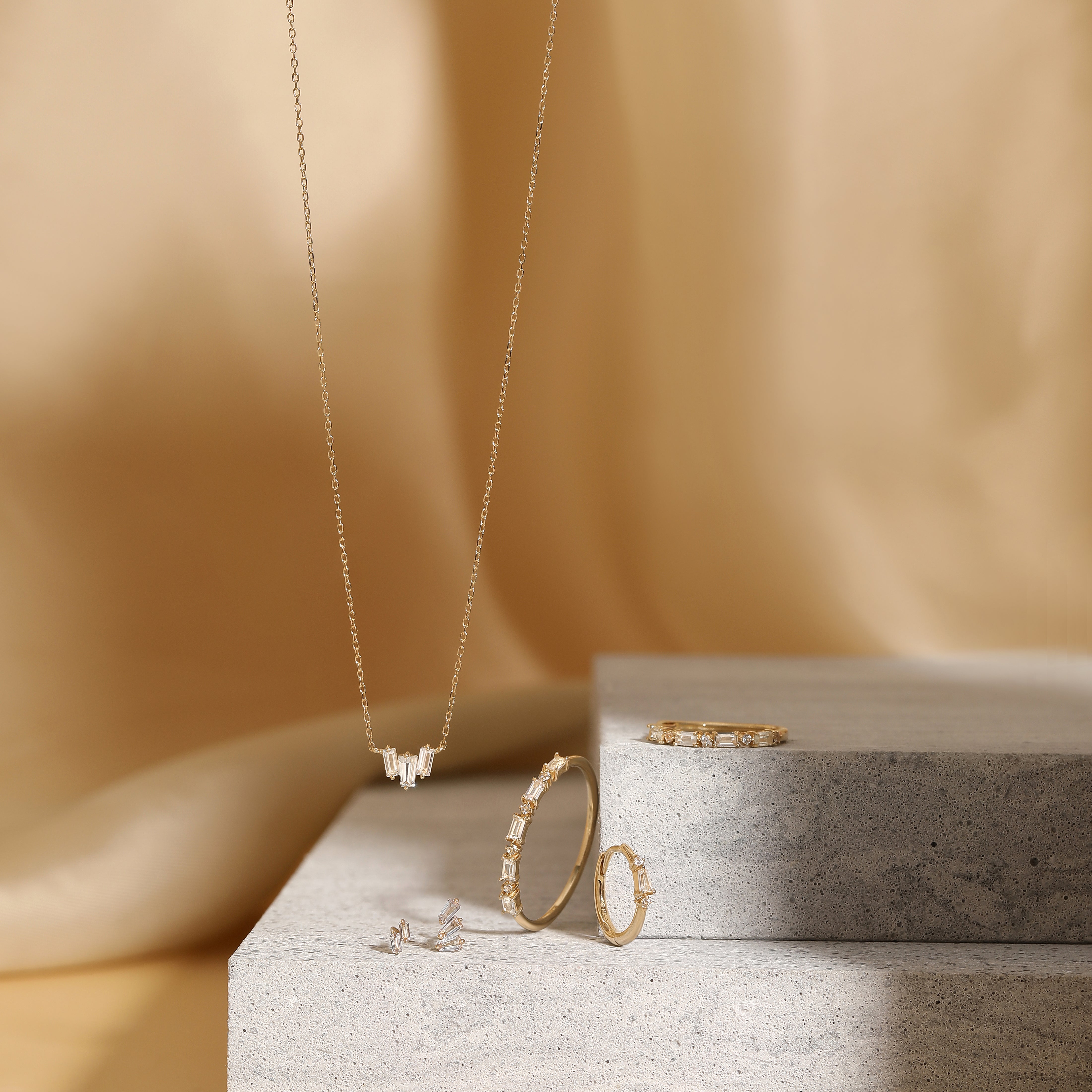 Delaney | Baguette and Round White Sapphire Hoop Hoops & Huggies AURELIE GI