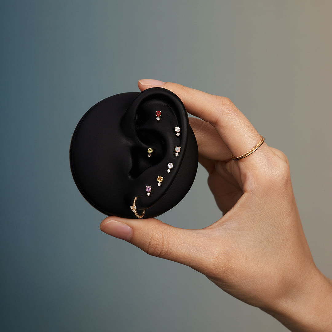 JANUARY | Garnet and White Sapphire Single Earring Studs AURELIE GI