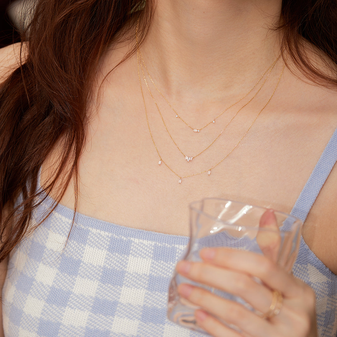 Marina | Floating Triple Baguette White Sapphire Necklace Necklaces AURELIE GI