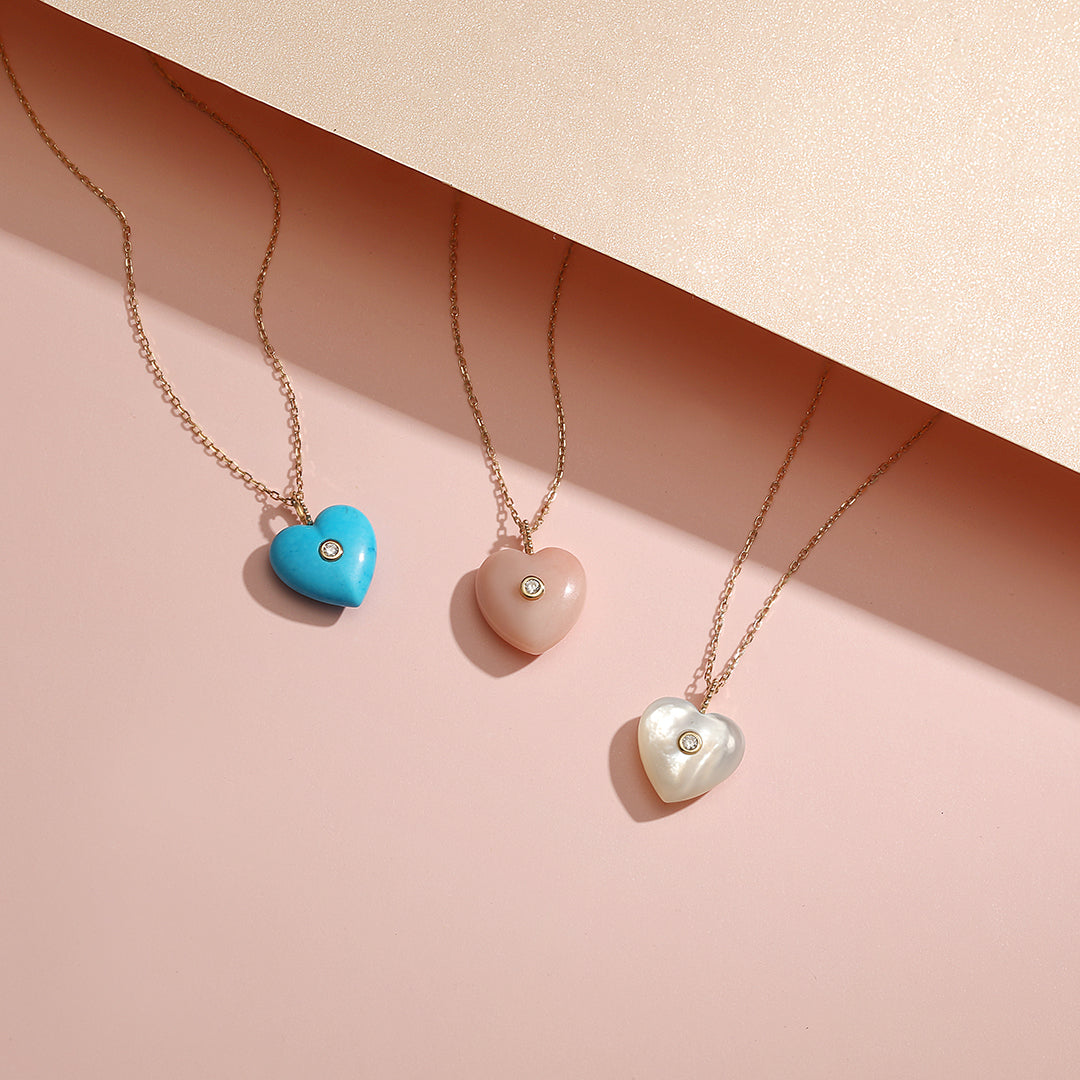 NEELA | Turquoise & Diamond Puffed Heart Necklace Necklaces AURELIE GI