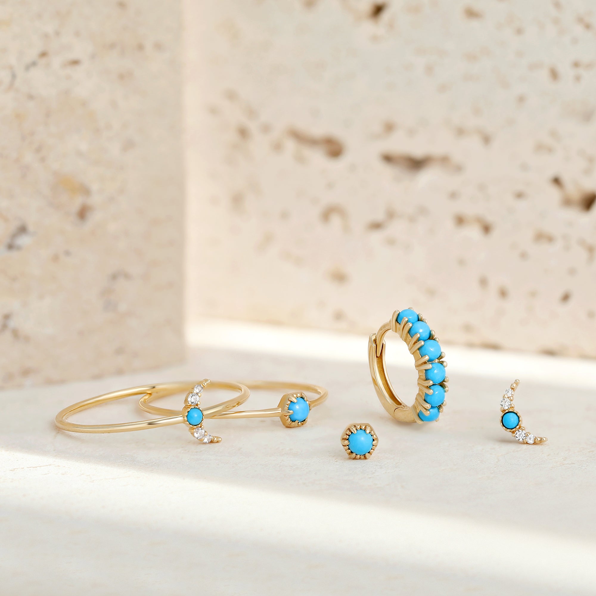 NORA | Turquoise & White Sapphire Crescent Moon Ring Rings AURELIE GI