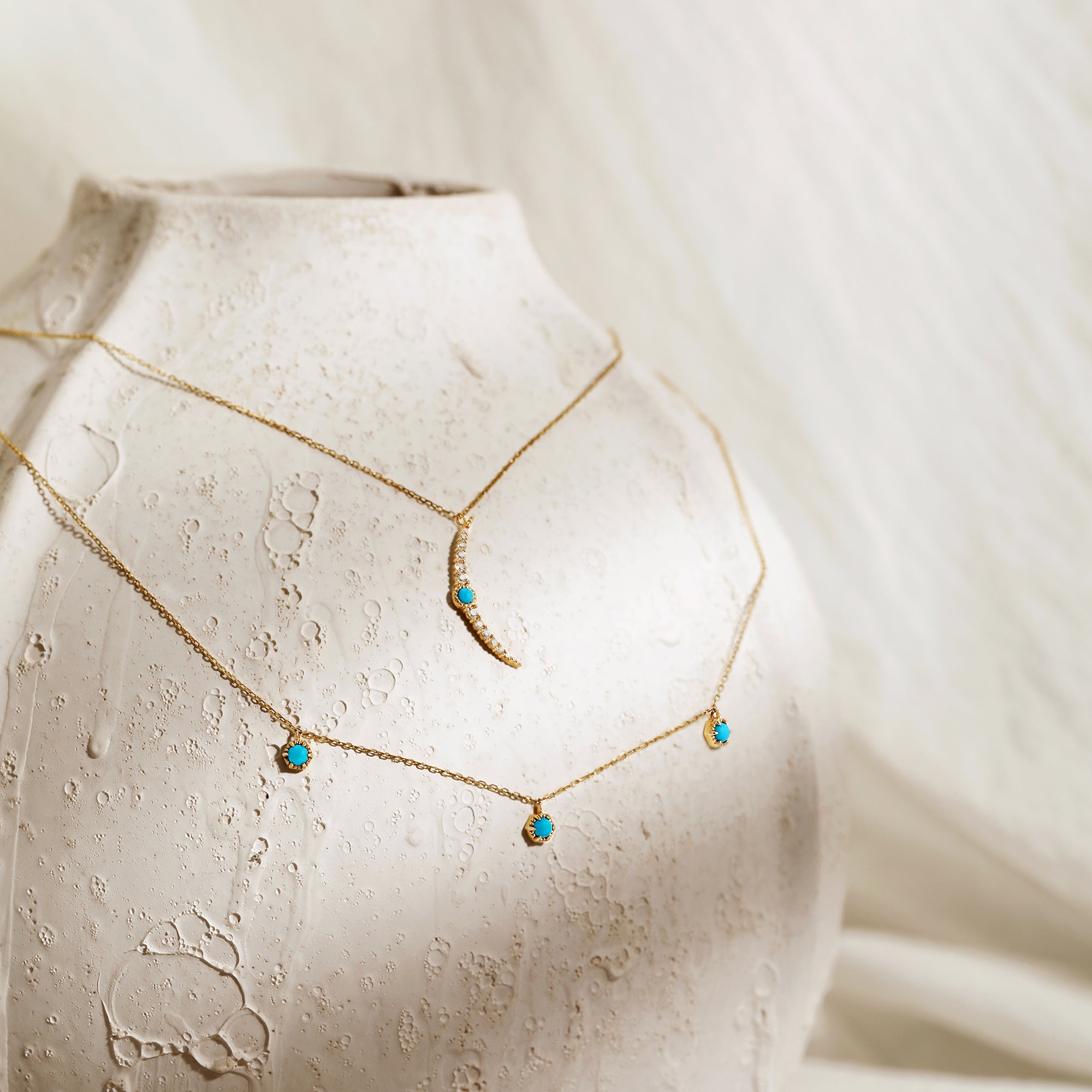 NORA | Turquoise & White Sapphire Crescent Moon Necklace Necklaces AURELIE GI
