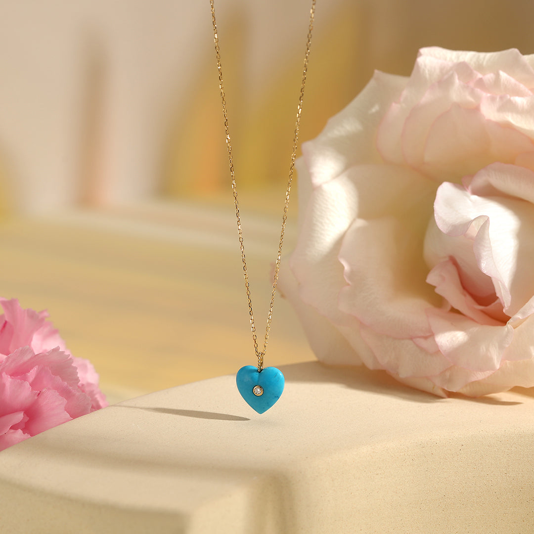 NEELA | Turquoise & Diamond Puffed Heart Necklace Necklaces AURELIE GI