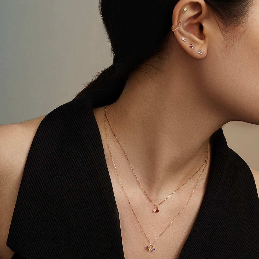 JULY | Ruby and White Sappphire Single Earring Studs AURELIE GI