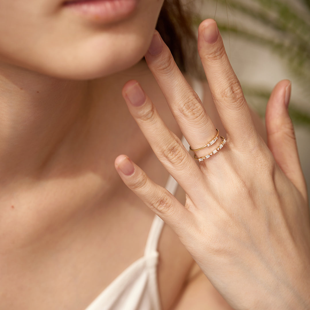 Selena | Baguette and Round White Sapphire Ring Rings AURELIE GI