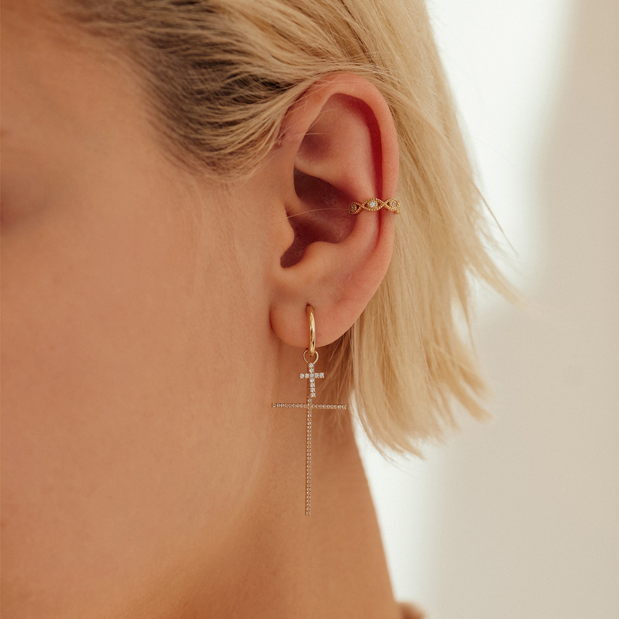 ESTHER | Diamond Cross Earring Charm Earring Charms AURELIE GI