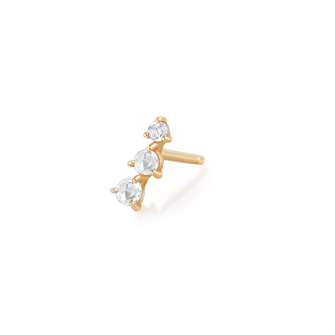 CLARA | Rose Cut Triple White Sapphire Stud Earring Earrings AURELIE GI Yellow Gold Single