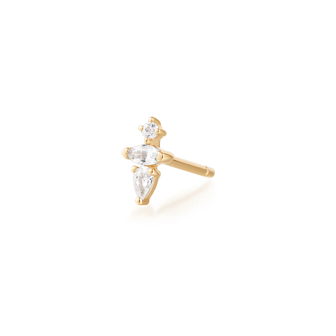 LANI | Pear and Round White Sapphire Stud Earring Earrings AURELIE GI Yellow Gold Single