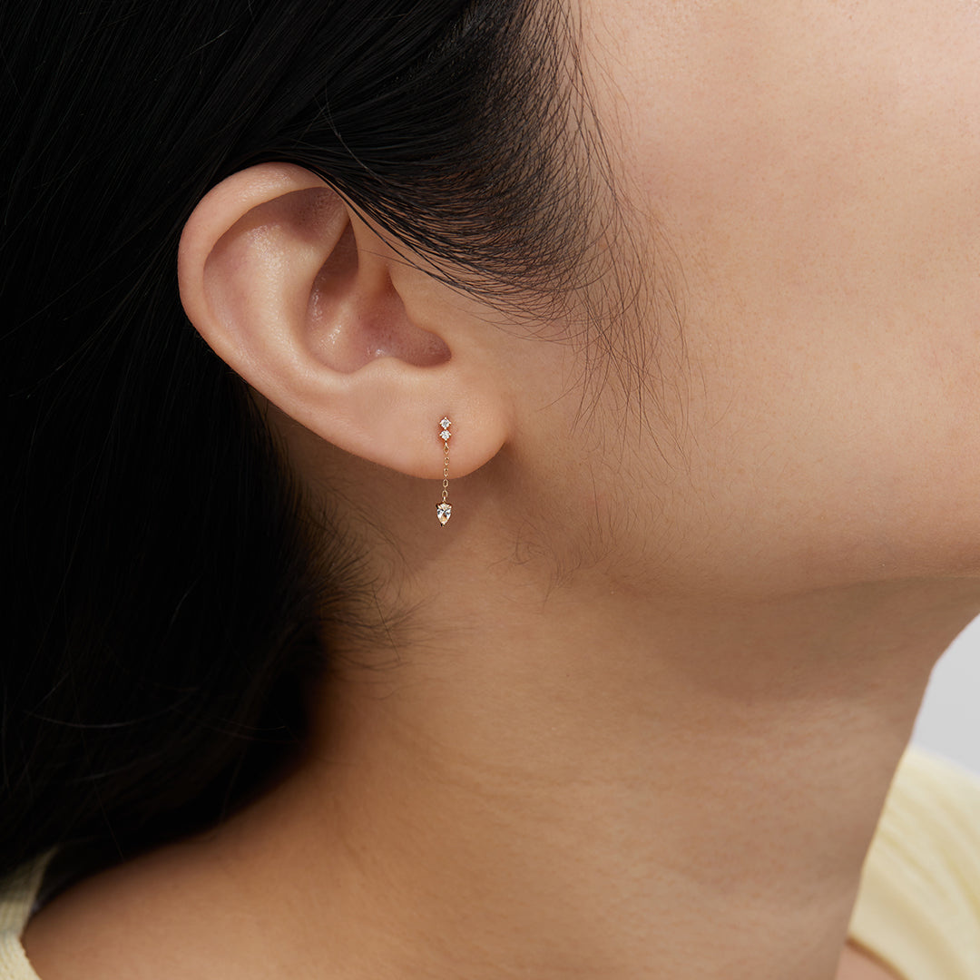 DEWDROP | Pear and Round White Sapphire Drop Stud Earring Earrings AURELIE GI