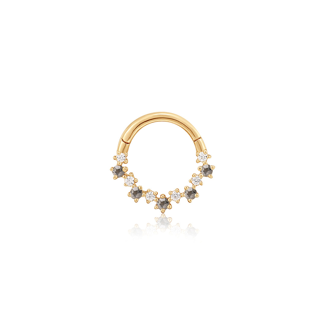 aurelie gi 14k gold Grey Diamond and White Sapphire Clicker Hoop