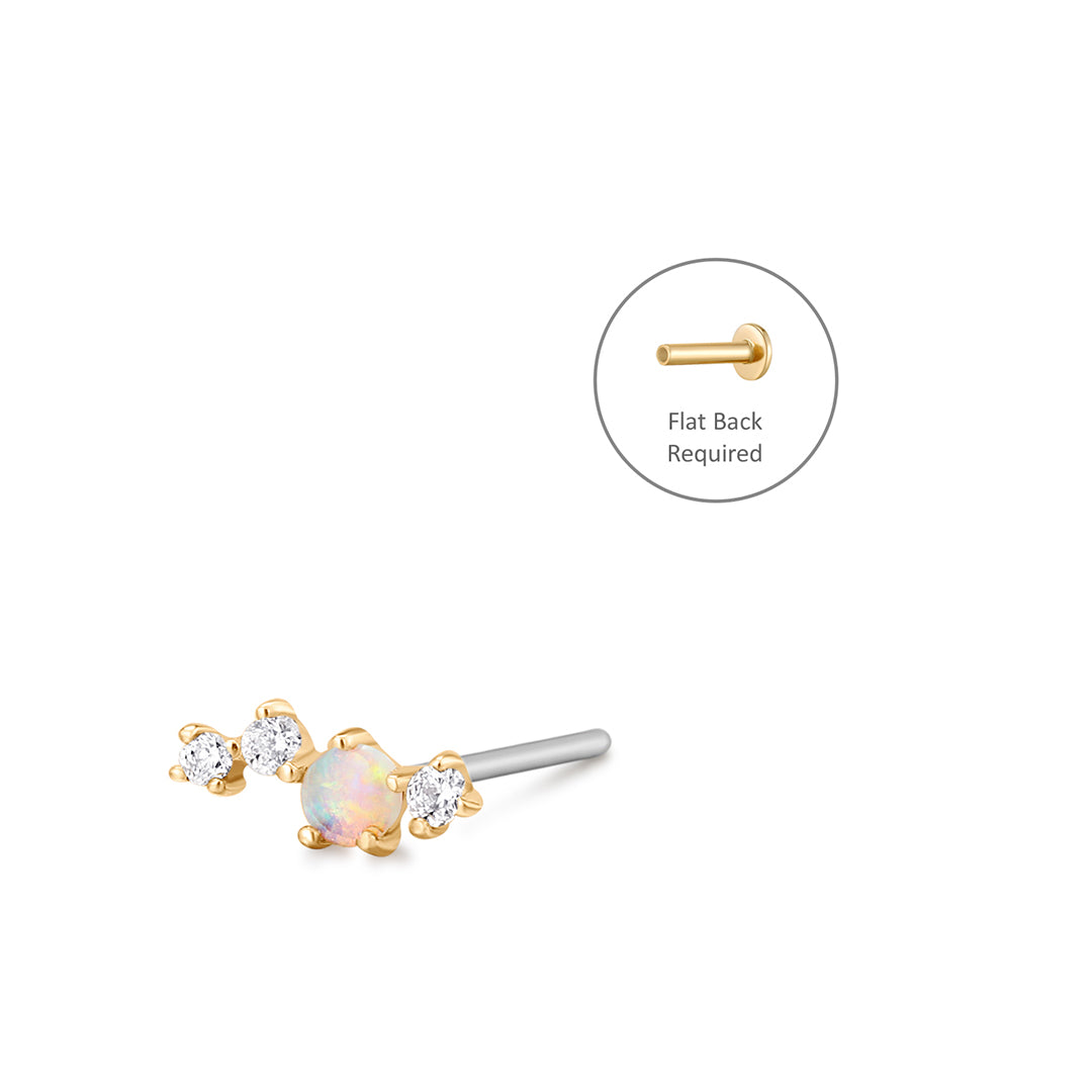 aurelei gi 14k gold Single Opal And Diamond Threadless Flatback Earring