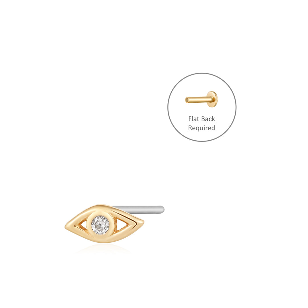 aurelie gi 14k gold Diamond Evil Eye Threadless Flatback Earring