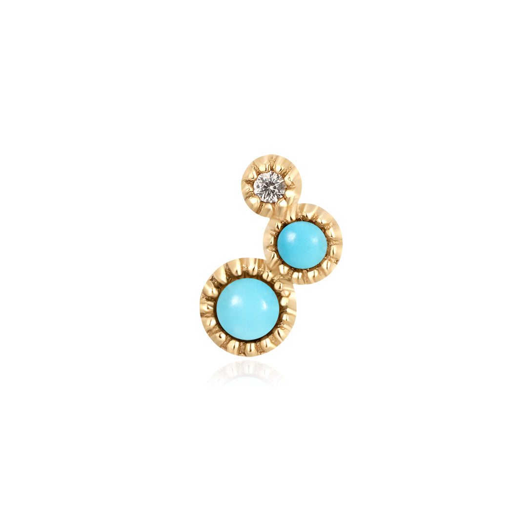aurelie gi 14k gold Turquoise & White Sapphire Waterfall Threadless Flatback Earring