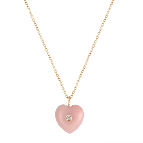 AZALEA | Pink Opal & Diamond Reversible Heart Necklace Necklaces AURELIE GI Yellow Gold 
