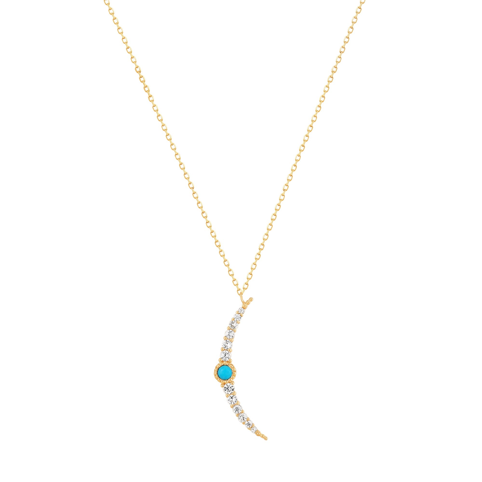 NORA | Turquoise & White Sapphire Crescent Moon Necklace Necklaces AURELIE GI