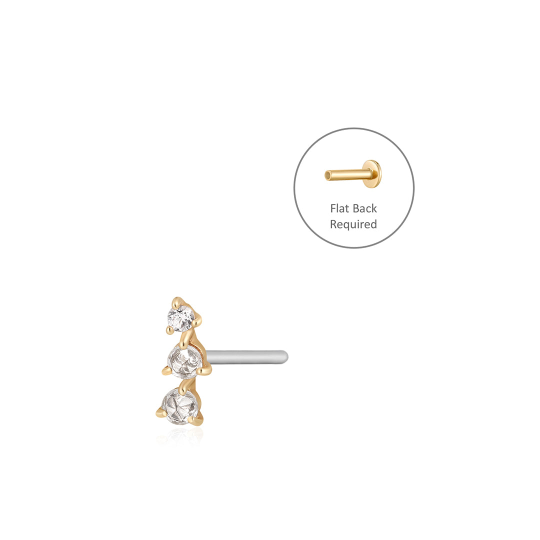 aurelie gi 14k gold Rose Cut Triple White Sapphire Threadless Flatback Earring