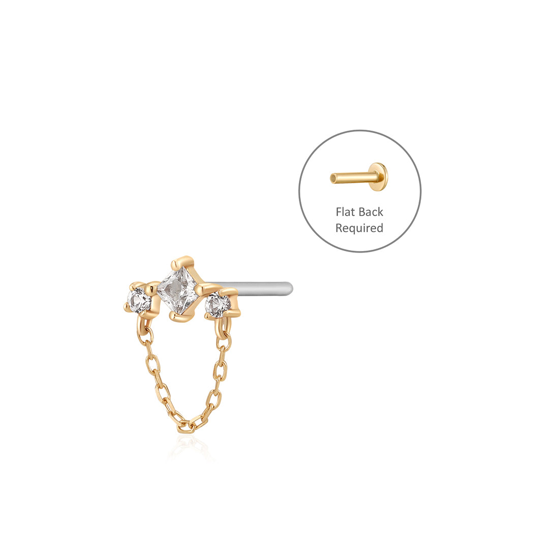 aurelie gi 14k gold White Sapphire Drop Chain Threadless Flatback Earring