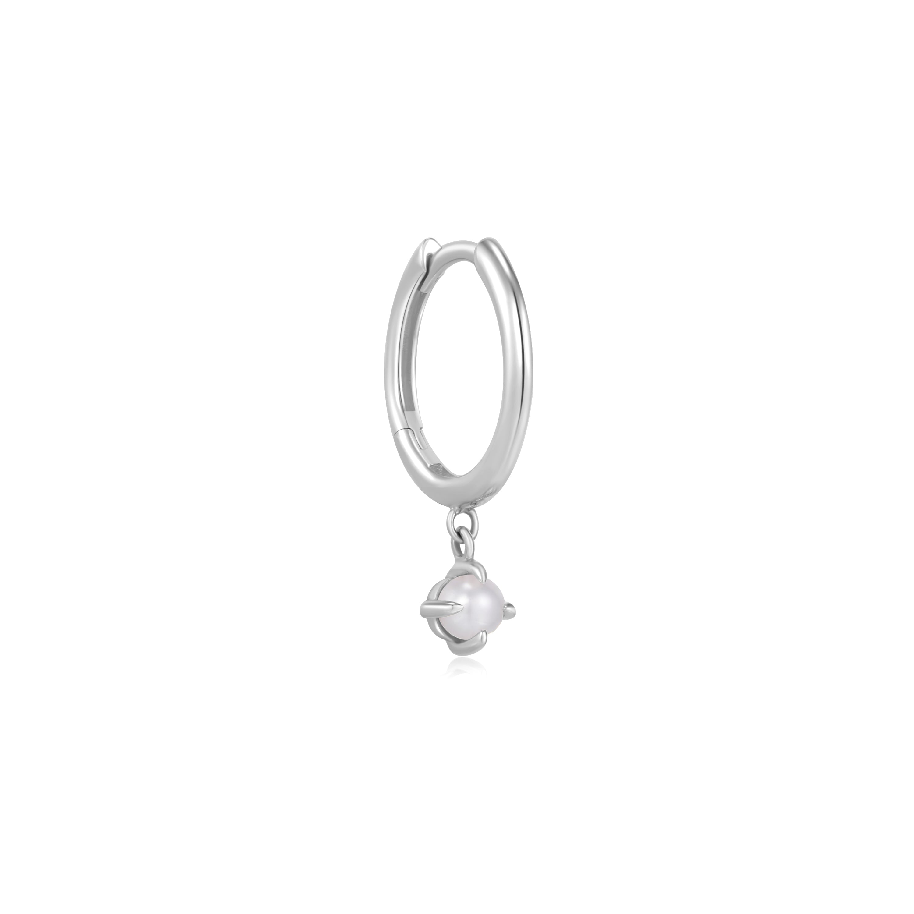 HELENA | Single White Pearl Dangle Huggie Hoop Hoops & Huggies AURELIE GI White Gold