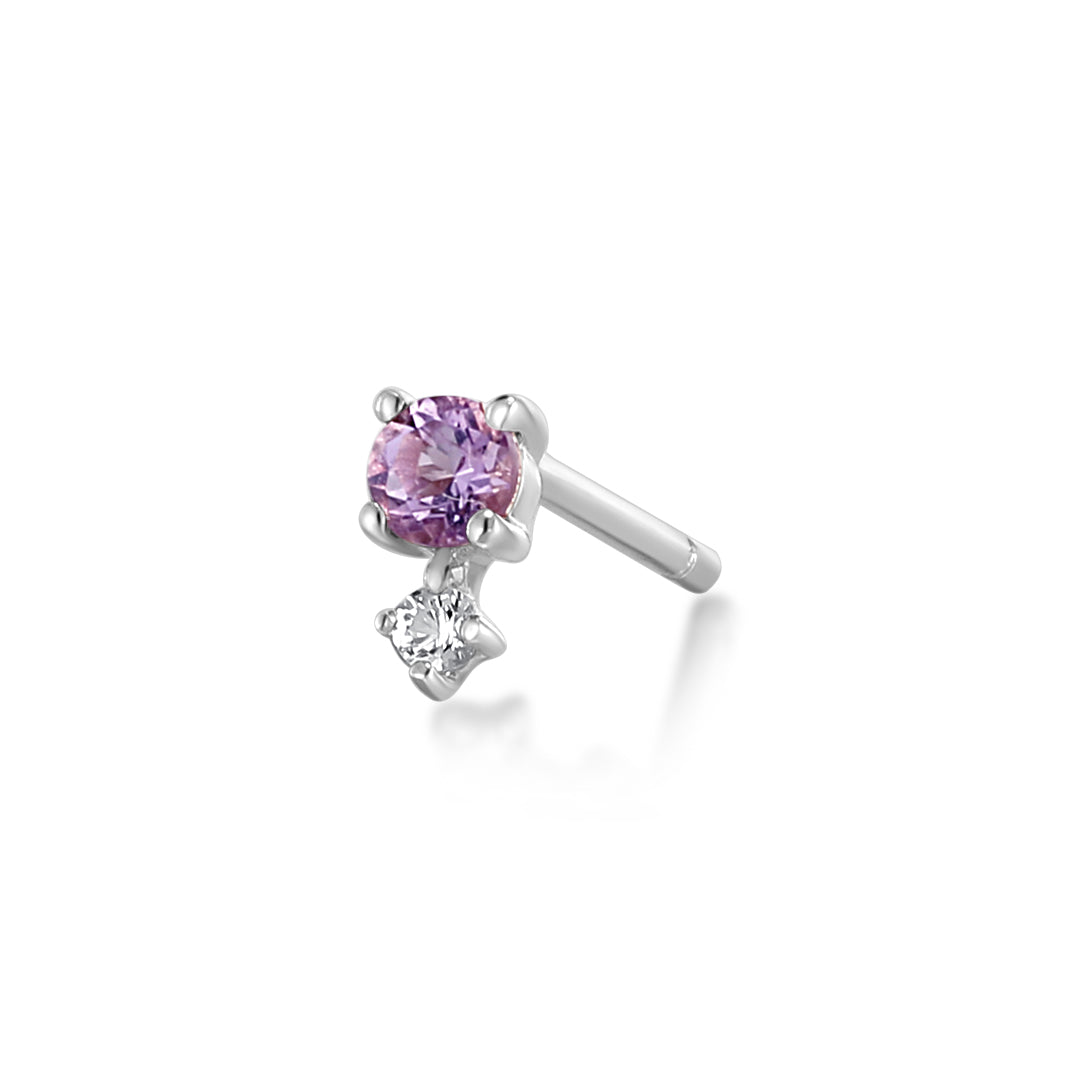February Birthstone | Amethyst and White Sapphire Stud Earring