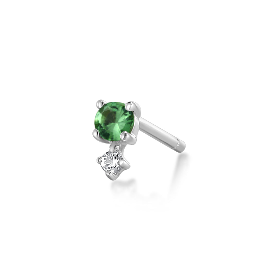 May Birthstone | Green Tsavorite and White Sapphire Stud Earring