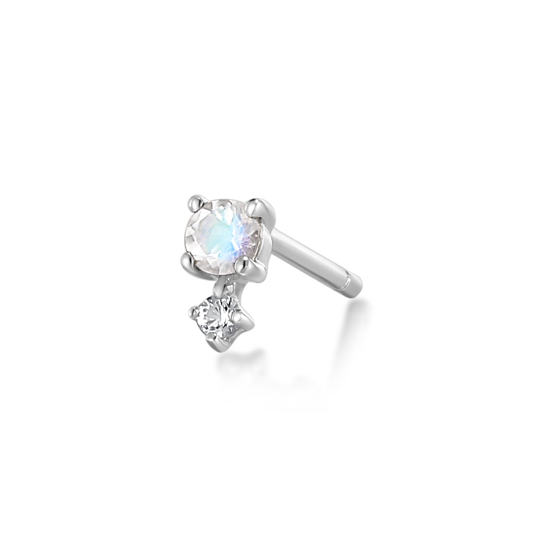 June Birthstone | Moonstone and White Sapphire Stud Earring
