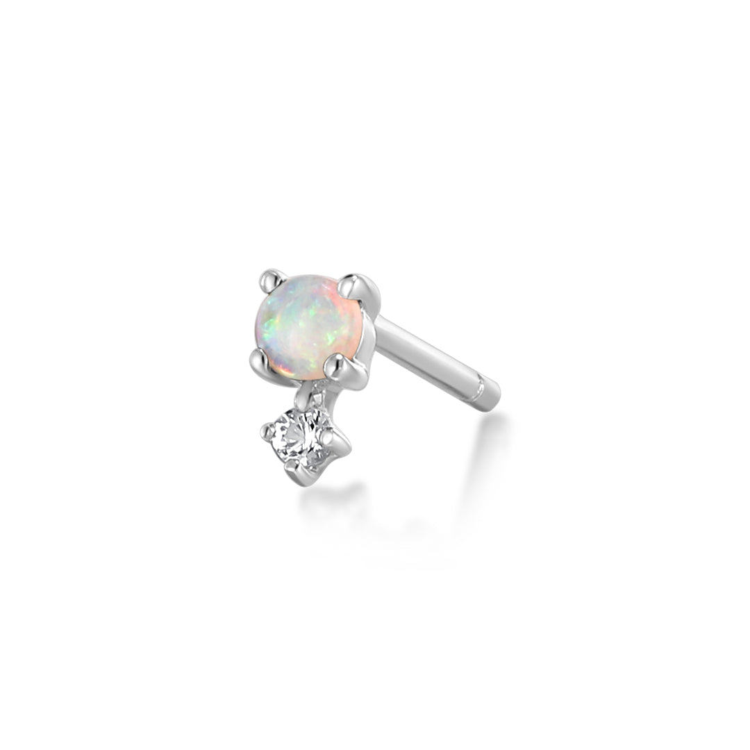 October Birthstone | Opal and White Sapphire Stud Earring