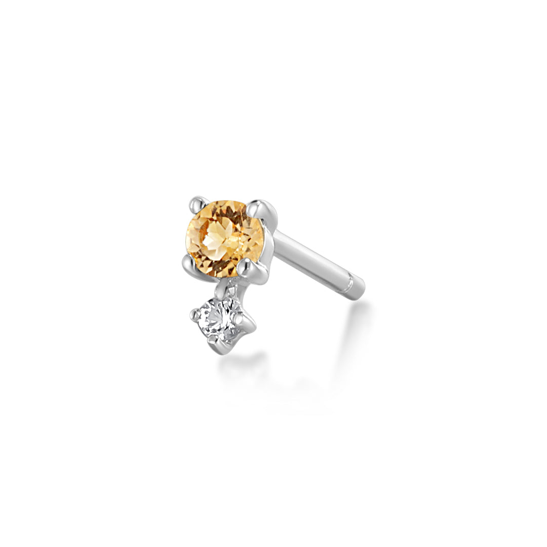 November Birthstone | Citrine and White Sapphire Stud Earring