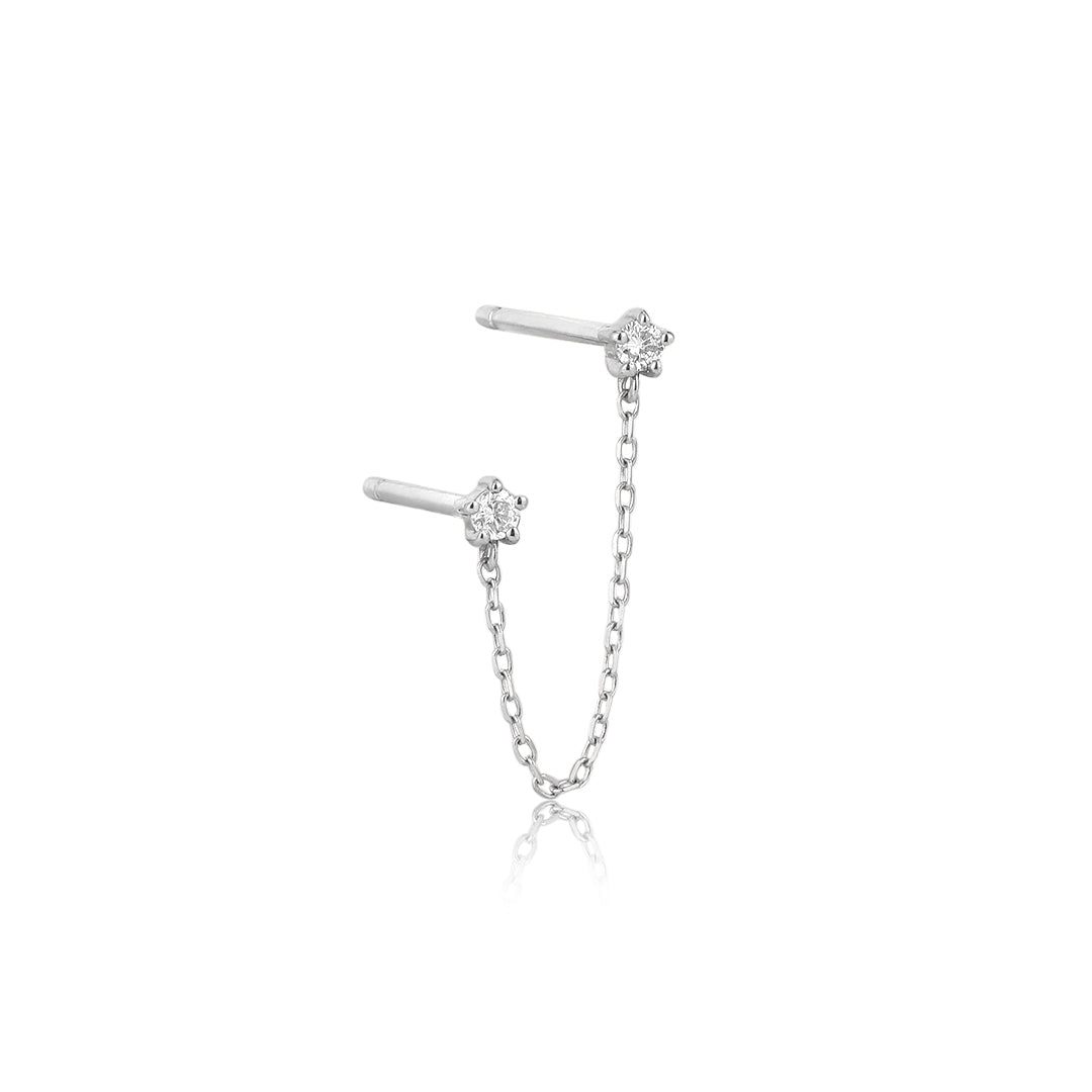 ESTELLE | Double Diamond Chain Drop Earring Earrings AURELIE GI White Gold Single