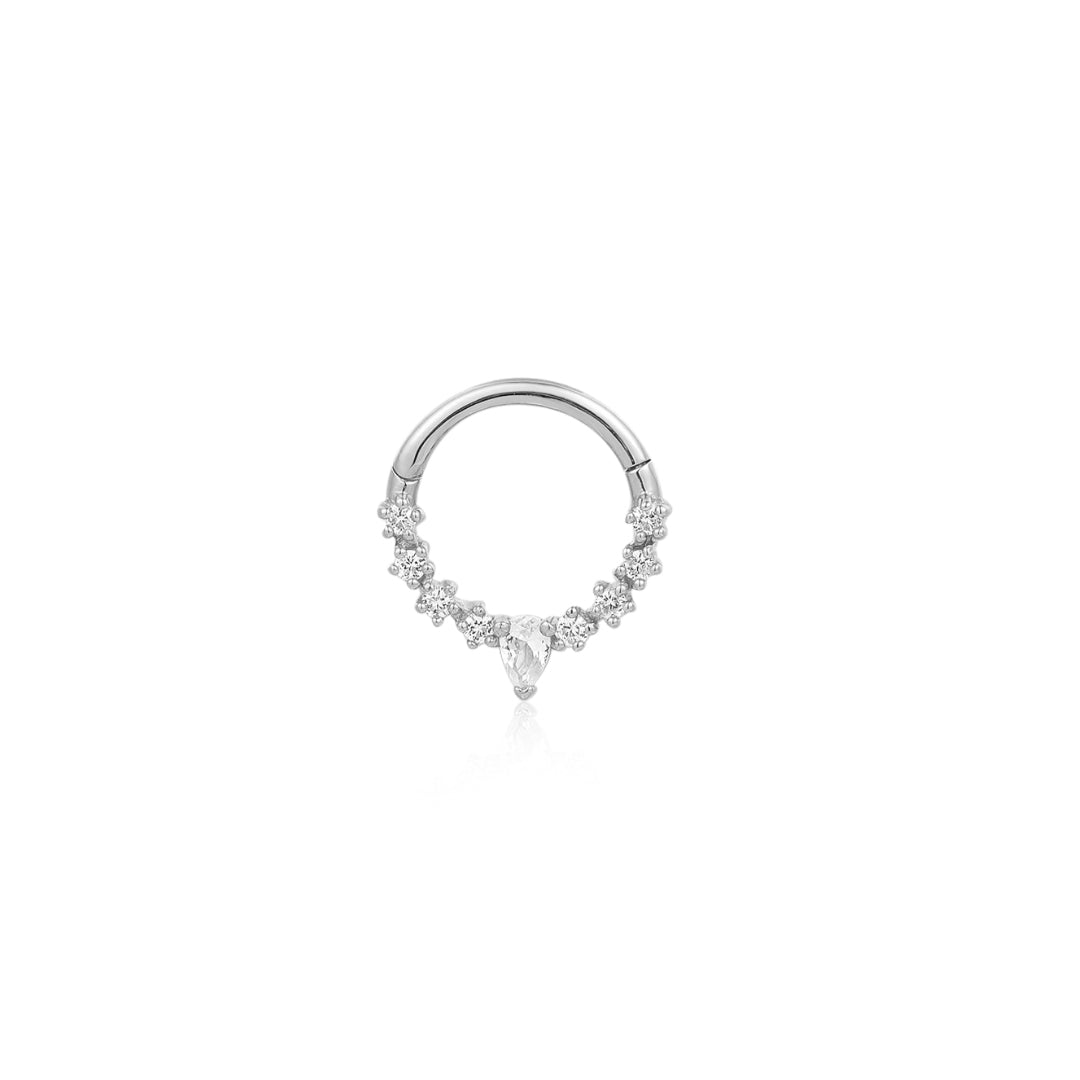 KALENA | Pear and Round White Sapphire Clicker Hoop Earrings AURELIE GI White Gold Single