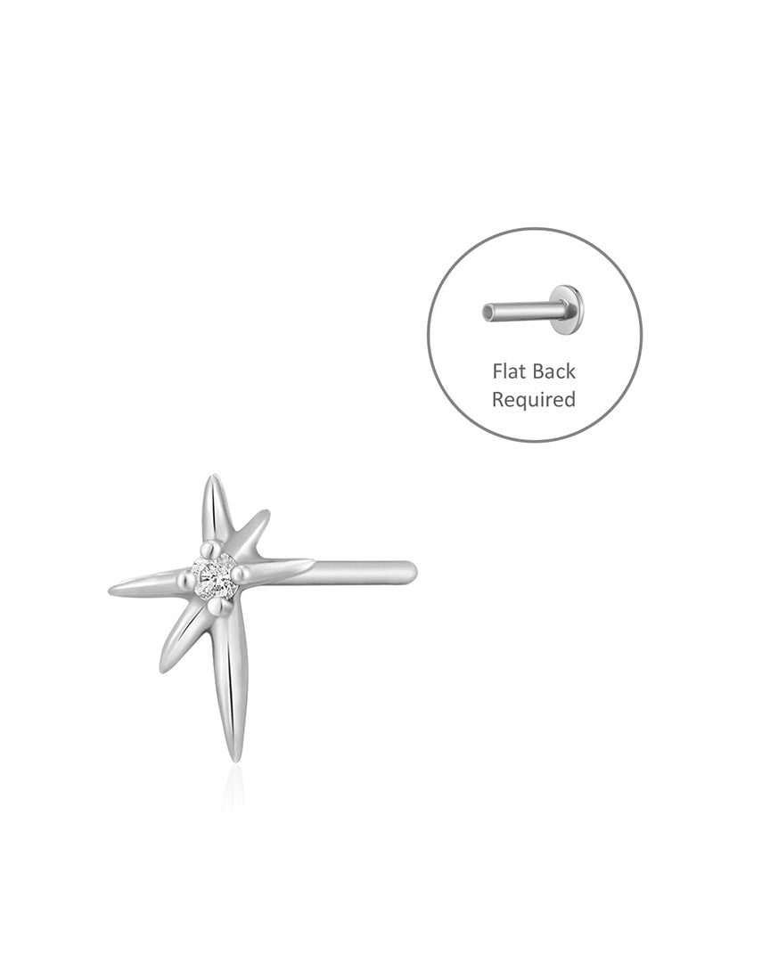 STAR | Single Diamond Starburst Threadless Flatback Earring