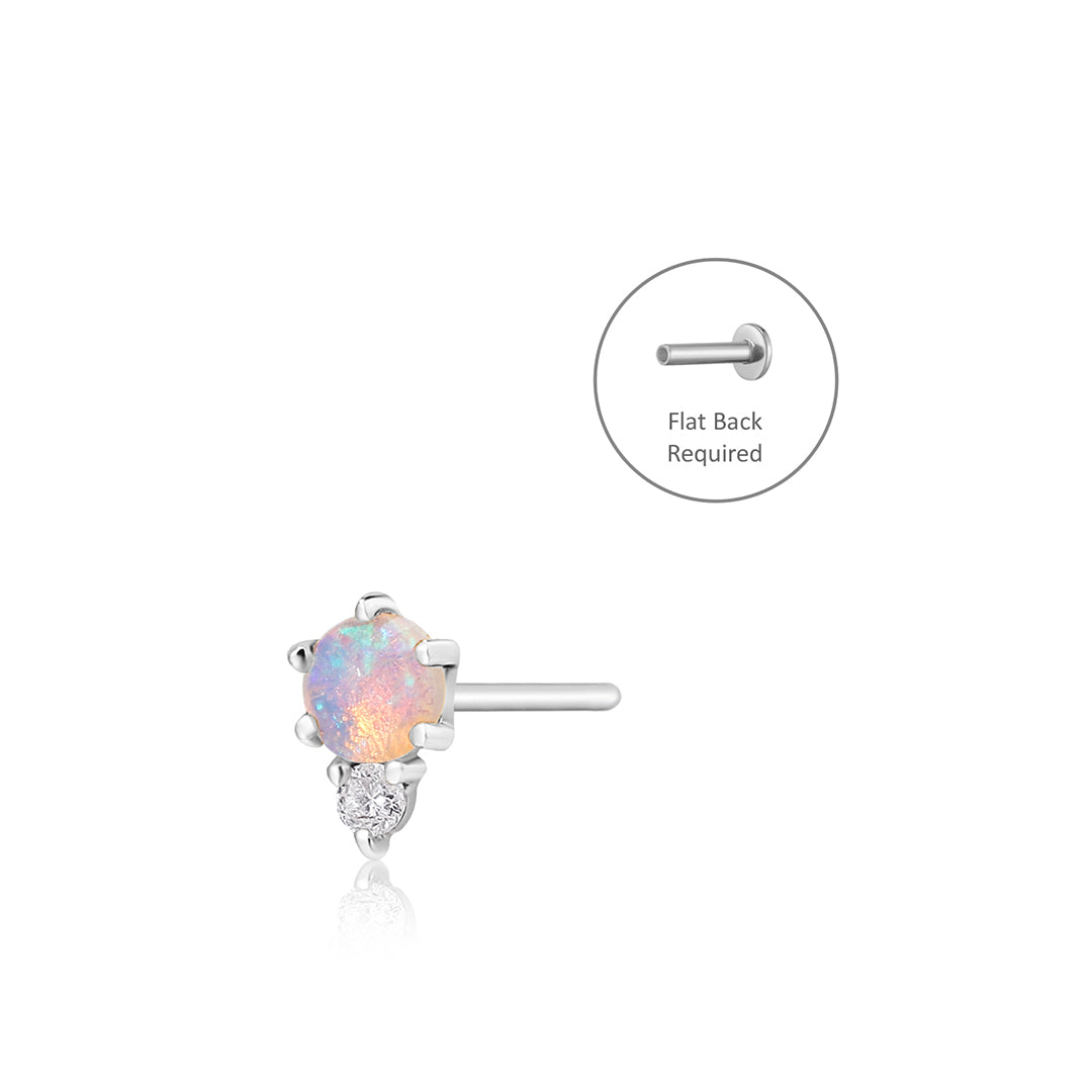 ZENA | Single Opal And Diamond Threadless Flatback Earring